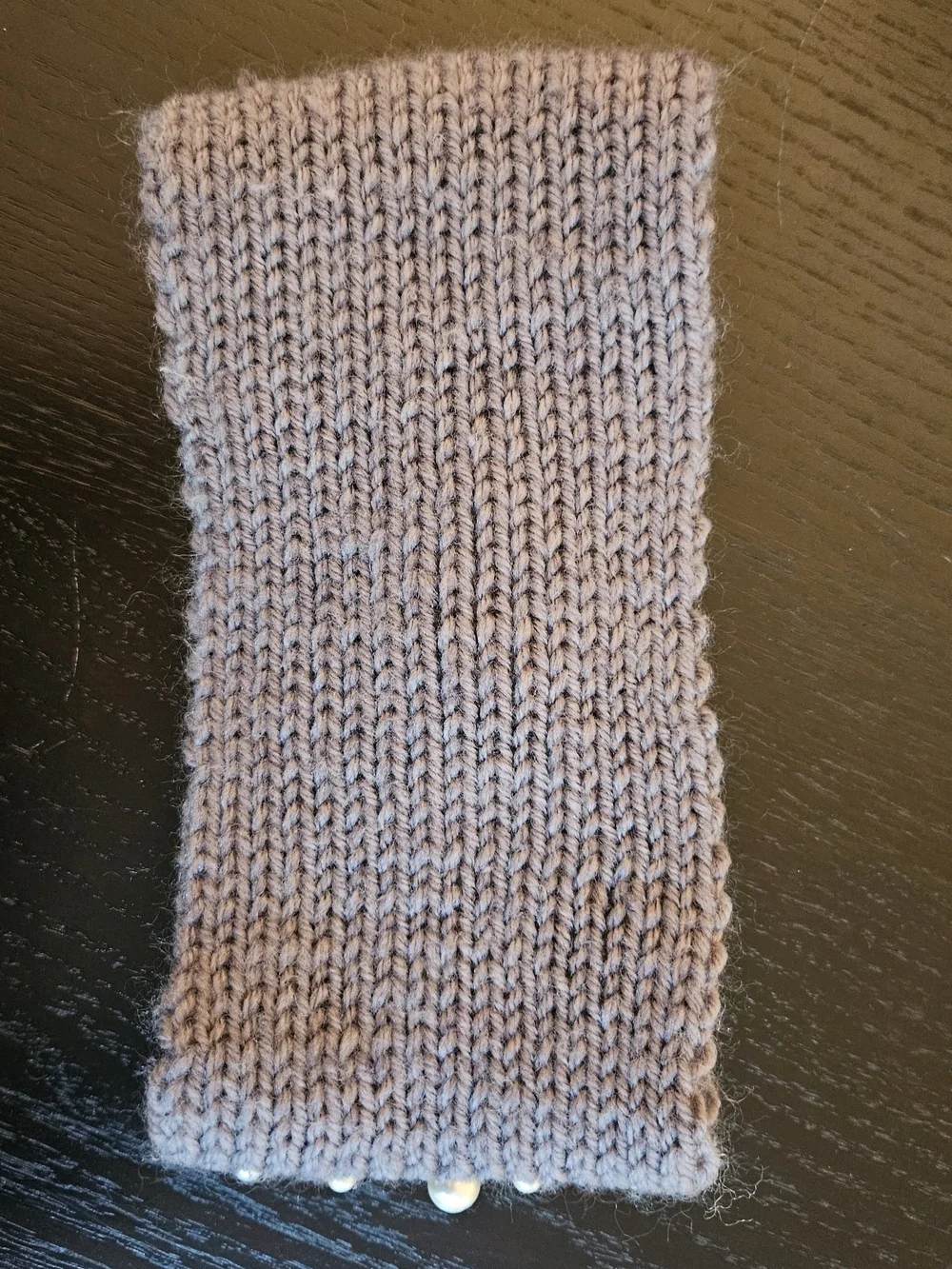 Pearl-Embellished Knit Headband in Grey